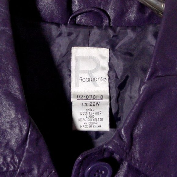 Roaman's Women's Purple Leather Long Button Jacket Sz 22W - Picture 2 of 8
